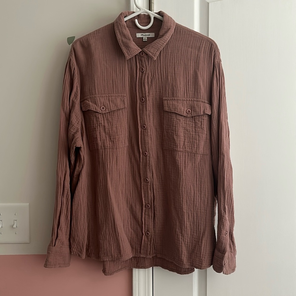 Madewell Button Down Shirt in Mauve, XL